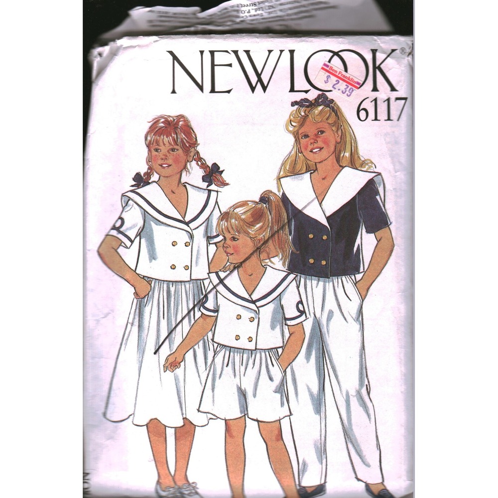 New Look 6117 Girls Sailor Jacket Skirt Trousers Shorts Pattern Size 3-10 Uncut